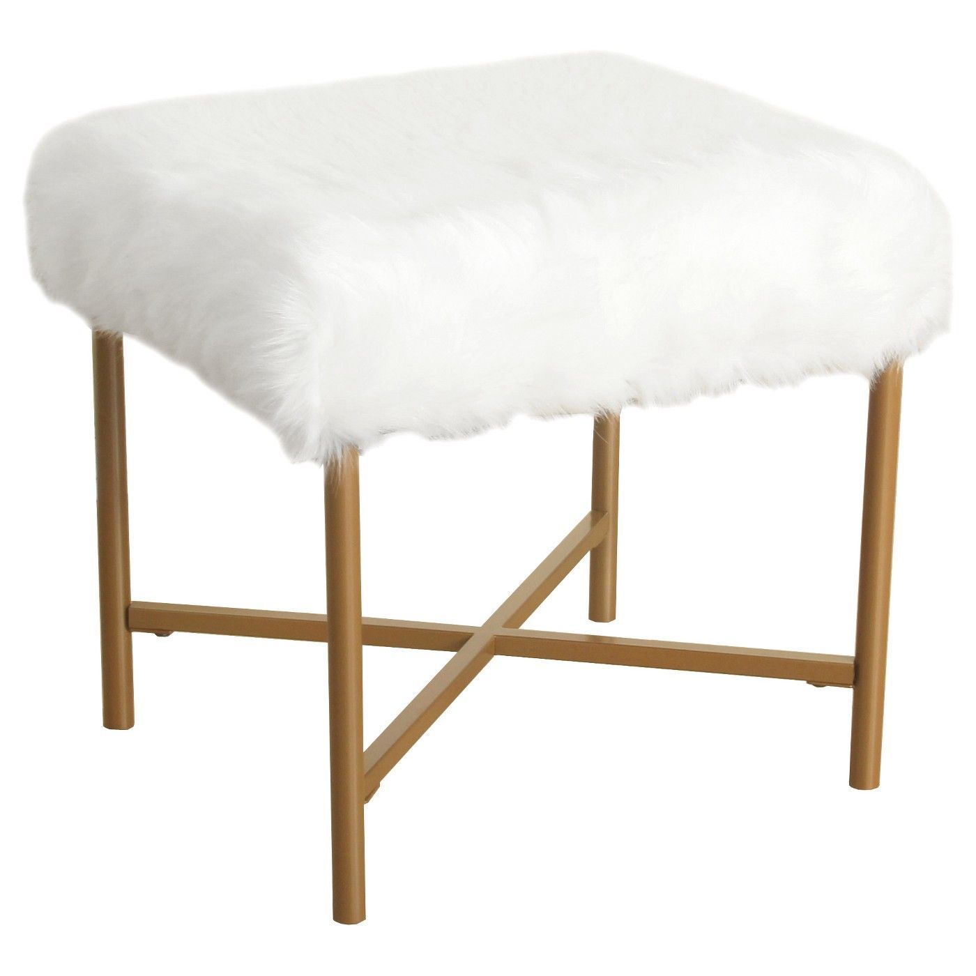Square Faux Fur Ottoman White – Homepop | Upholstered Stool, Homepop For White Faux Fur Round Ottomans (View 1 of 20)