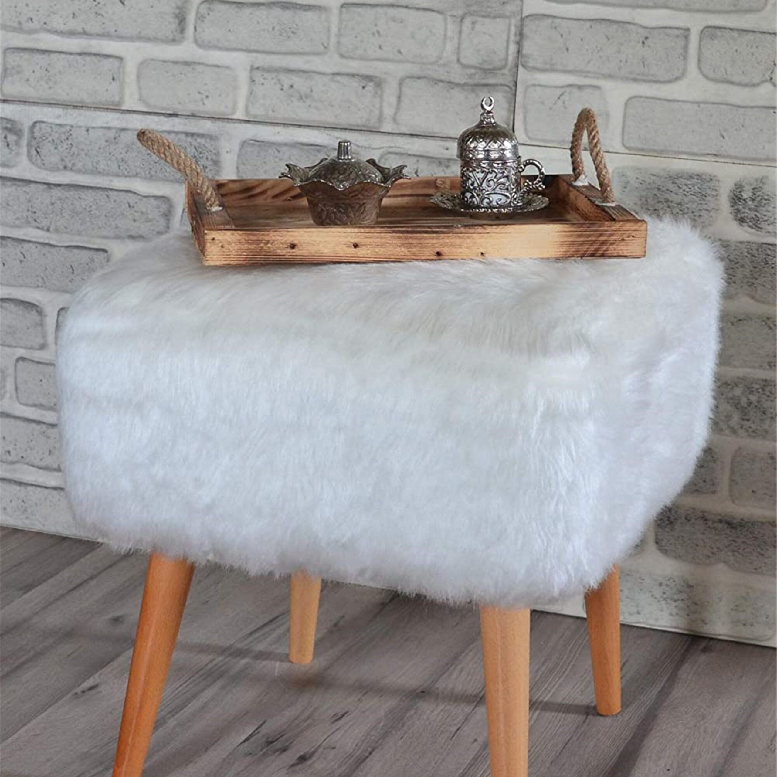 Square Faux Fur Stool For Vanity Furry Ottoman Seat With | Etsy Pertaining To Charcoal Brown Faux Fur Square Ottomans (View 6 of 20)