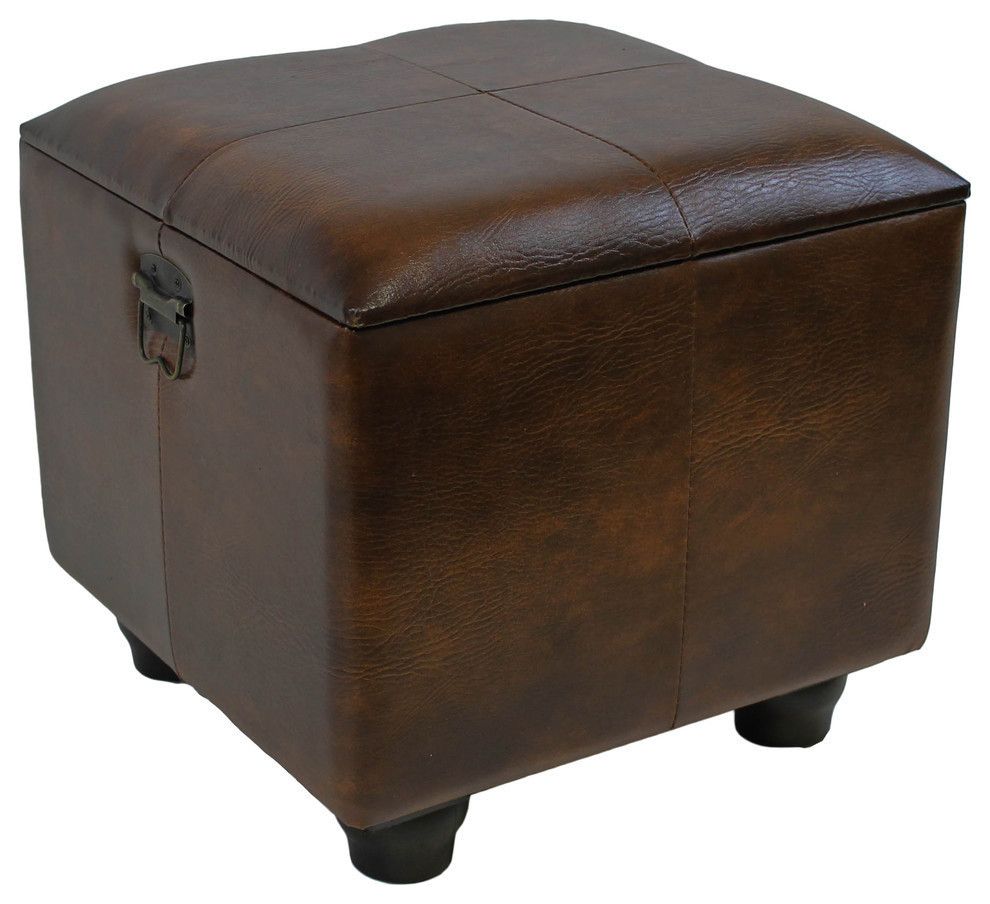 Square Faux Leather Ottoman With Lid – Traditional – Footstools And With Orange Tufted Faux Leather Storage Ottomans (View 17 of 20)