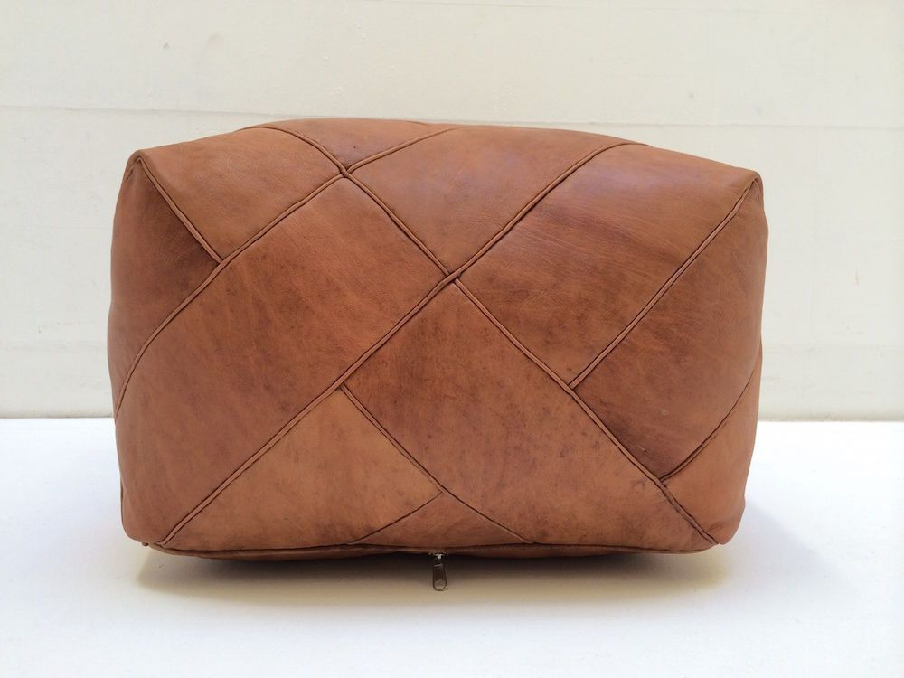 Square Leather Moroccan Pouf Ottoman Natural Brown Leather Ottoman For Gray Moroccan Inspired Pouf Ottomans (View 1 of 20)