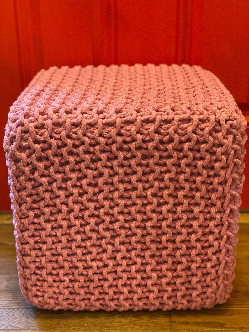 Square Ottoman Knitted Ottoman Hand Knit Pouf Crochet Pouf | Etsy Inside Scandinavia Knit Tan Wool Cube Pouf Ottomans (View 2 of 20)