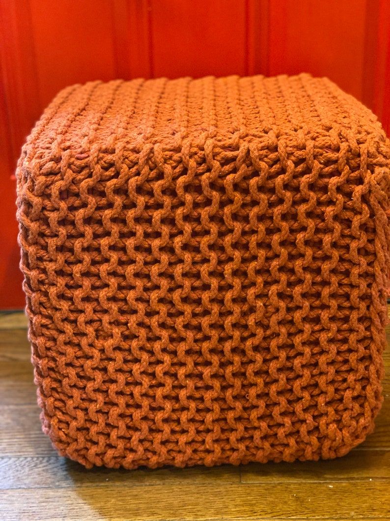 Square Ottoman Knitted Ottoman Hand Knit Pouf Crochet Pouf | Etsy Within Scandinavia Knit Tan Wool Cube Pouf Ottomans (View 17 of 20)