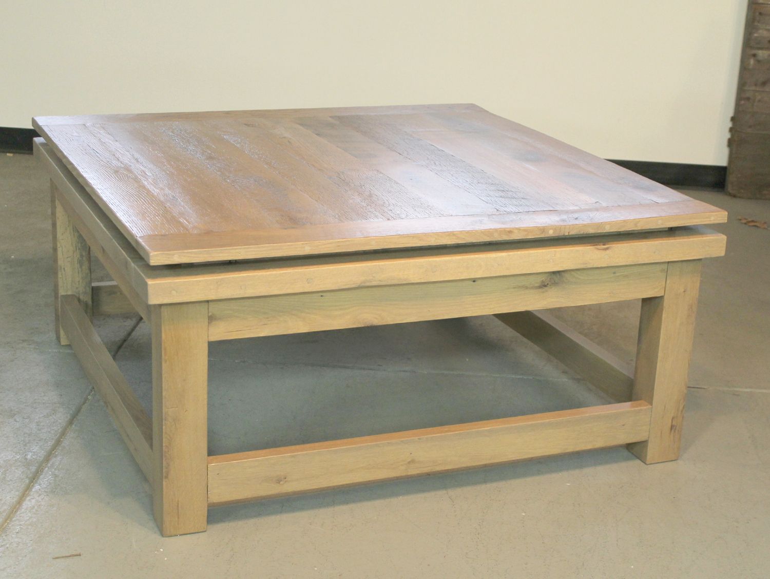 Square Reclaimed Oak Coffee Table – Ecustomfinishes Pertaining To Smoke Gray Wood Square Console Tables (View 4 of 20)