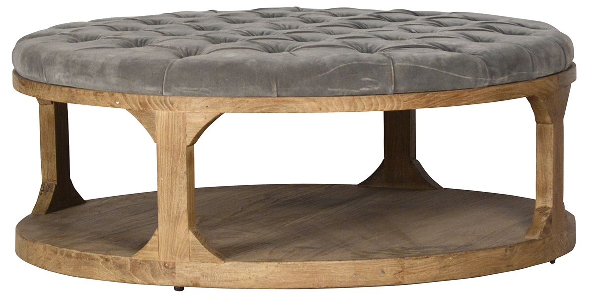 Square Tufted Ottoman Reclaimed Wood Frame Throughout French Linen Black Square Ottomans (View 10 of 20)