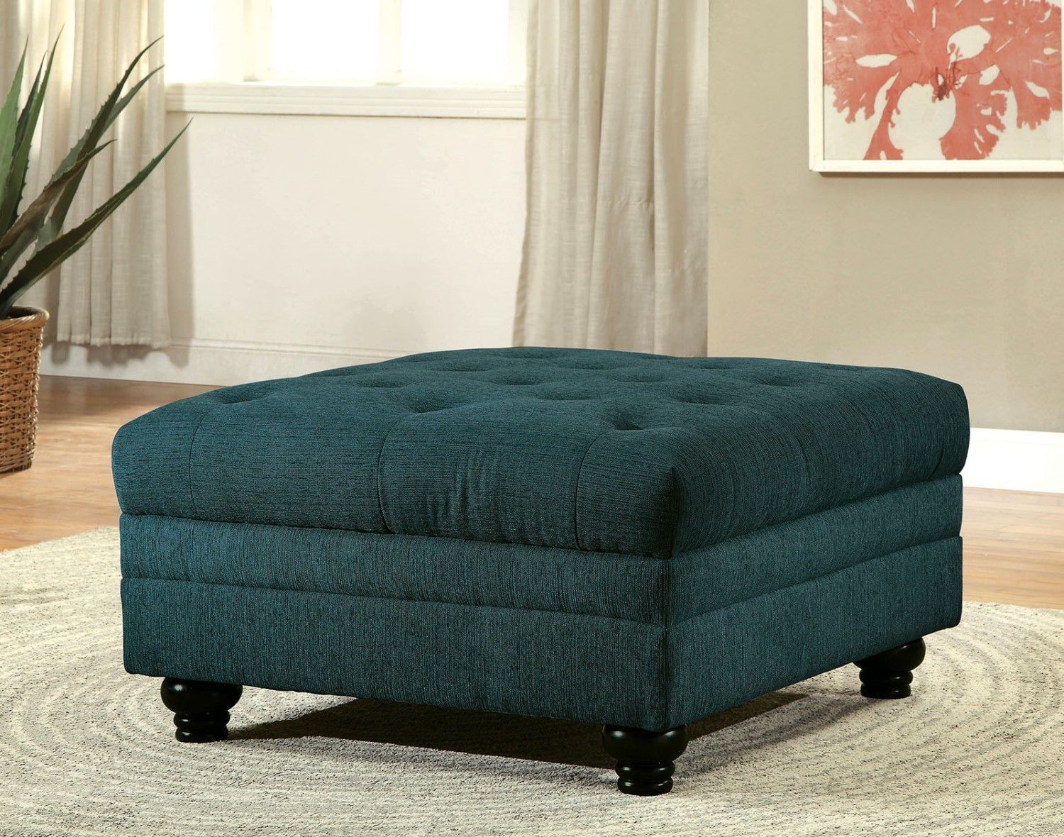 Stanford Ii Traditional Button Tufted Ottoman In Teal Fabric Upholstery Pertaining To Tufted Fabric Ottomans (View 9 of 20)