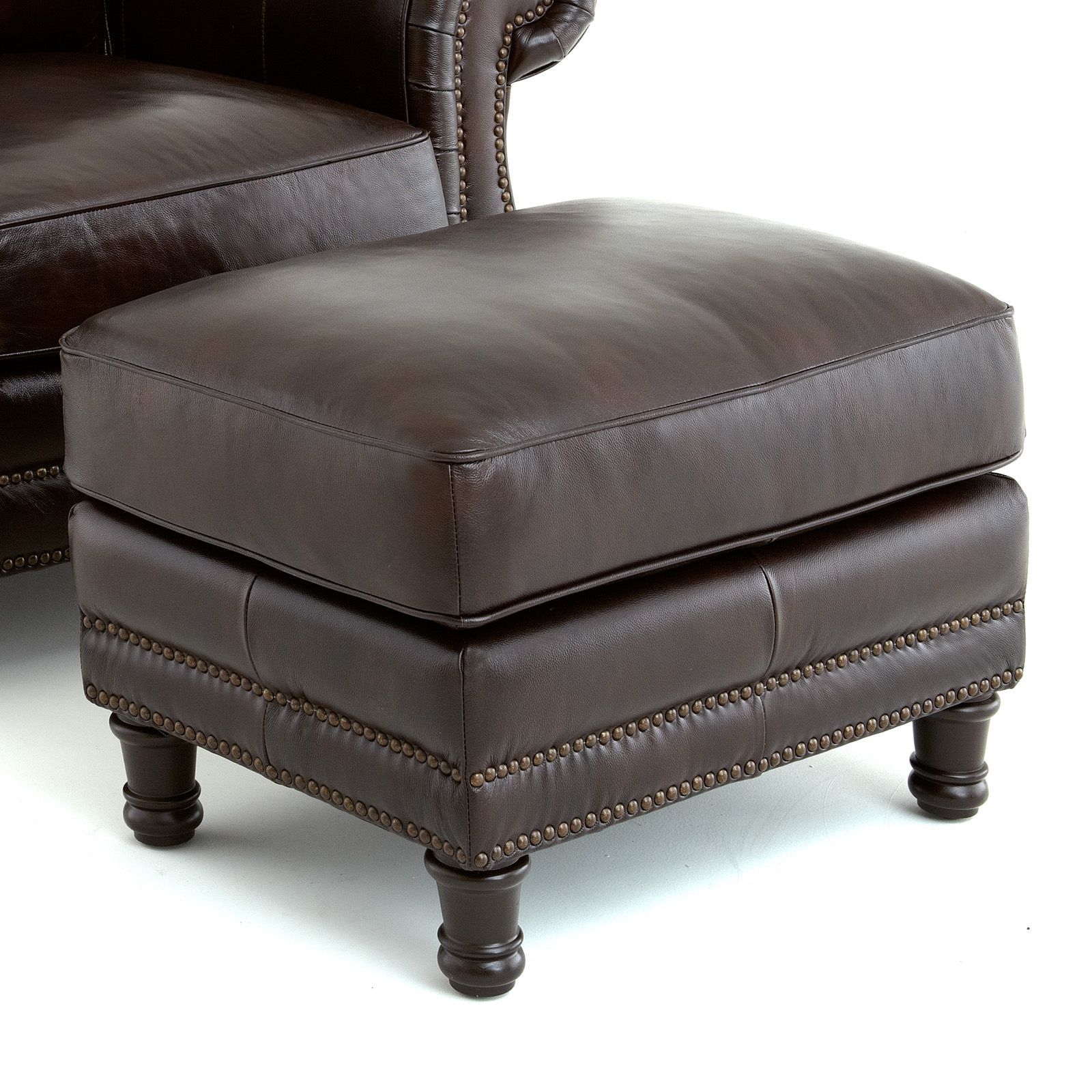 Steve Silver Chateau Leather Ottoman – Antique Chocolate Brown Throughout Weathered Silver Leather Hide Pouf Ottomans (View 17 of 20)