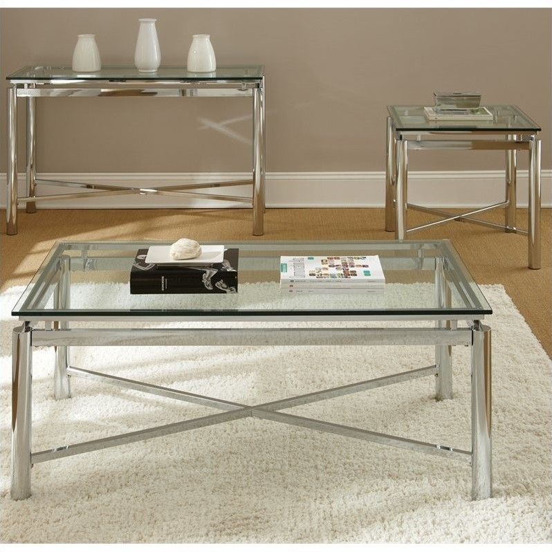 Steve Silver Company Nova 3 Piece Cocktail Table Set In Chrome With Regard To Silver Mirror And Chrome Console Tables (View 17 of 20)