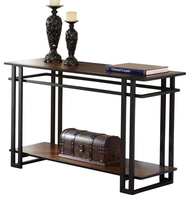 Steve Silver Micah Sofa Table In Black Metal And Cherry – Traditional In Black Metal Console Tables (View 9 of 20)