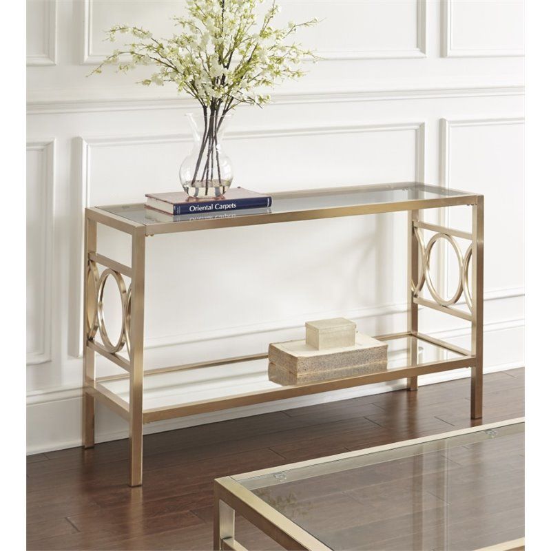 Steve Silver Olympia Glass Top Console Table In Gold Chrome – Ol100sg Regarding Walnut Wood And Gold Metal Console Tables (View 6 of 20)