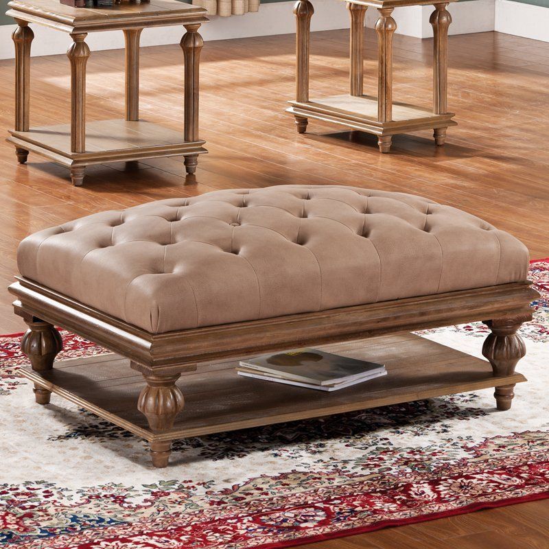 Steve Silver Stevenson Rectangle Sandstone Upholstered Ottoman Coffee In Weathered Silver Leather Hide Pouf Ottomans (View 19 of 20)