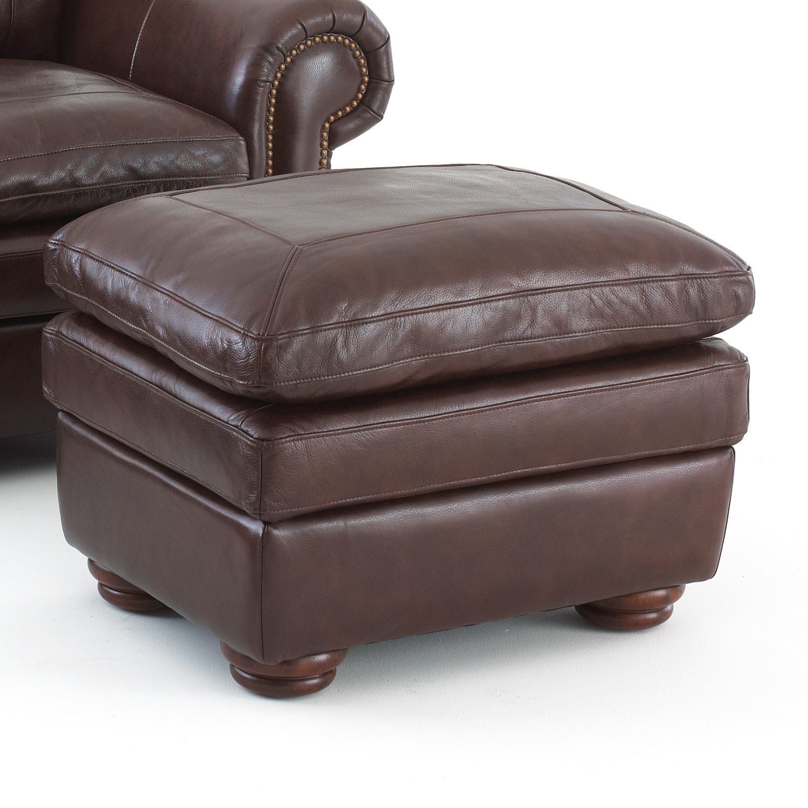 Steve Silver Yosemite Leather Ottoman – Chestnut At Hayneedle With Weathered Silver Leather Hide Pouf Ottomans (View 10 of 20)
