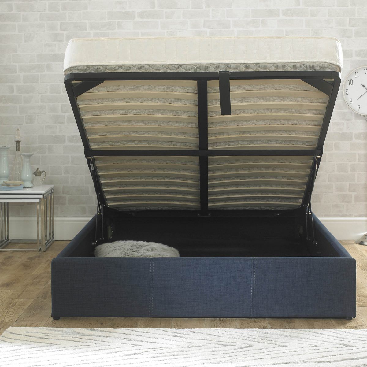 Stirling Fabric Ottoman Bed Charcoal – Haven Furniture With Regard To Charcoal And Camel Basket Weave Pouf Ottomans (View 9 of 20)