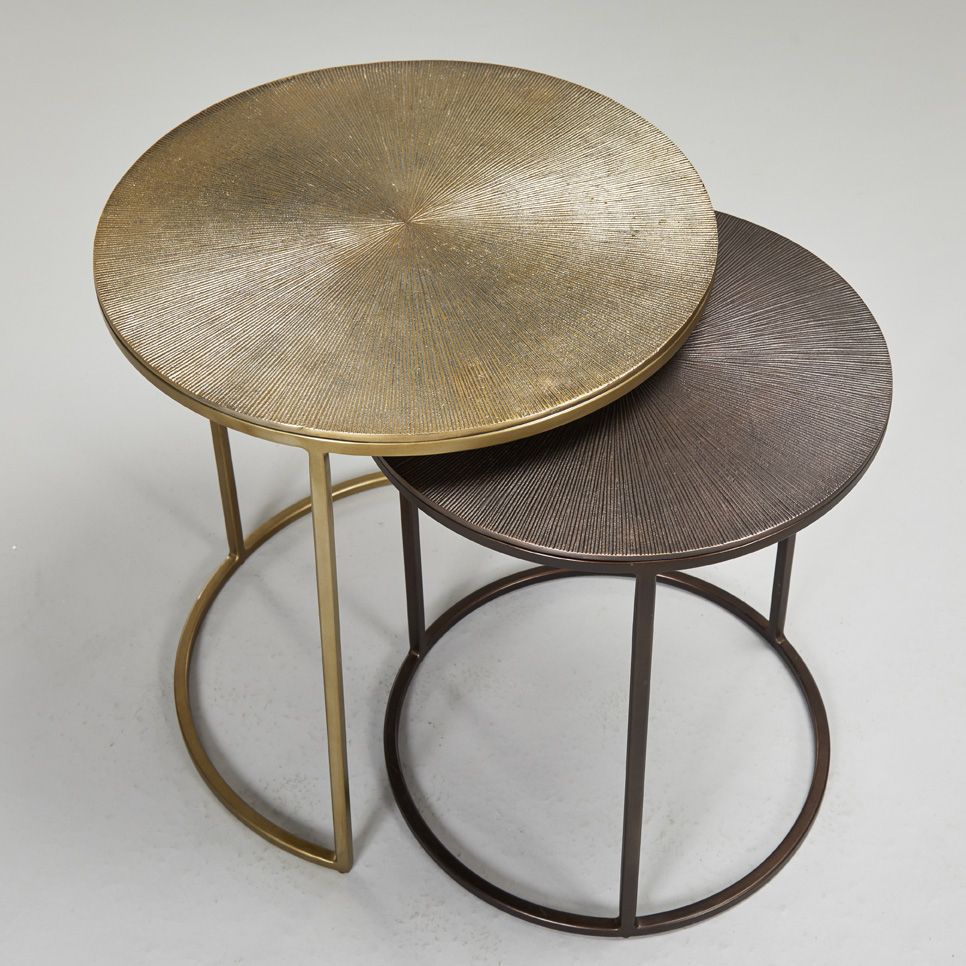 Stock Round Nesting Side Tables – Gold / Copper – Robert Langford London In Antique Gold Nesting Console Tables (View 17 of 20)