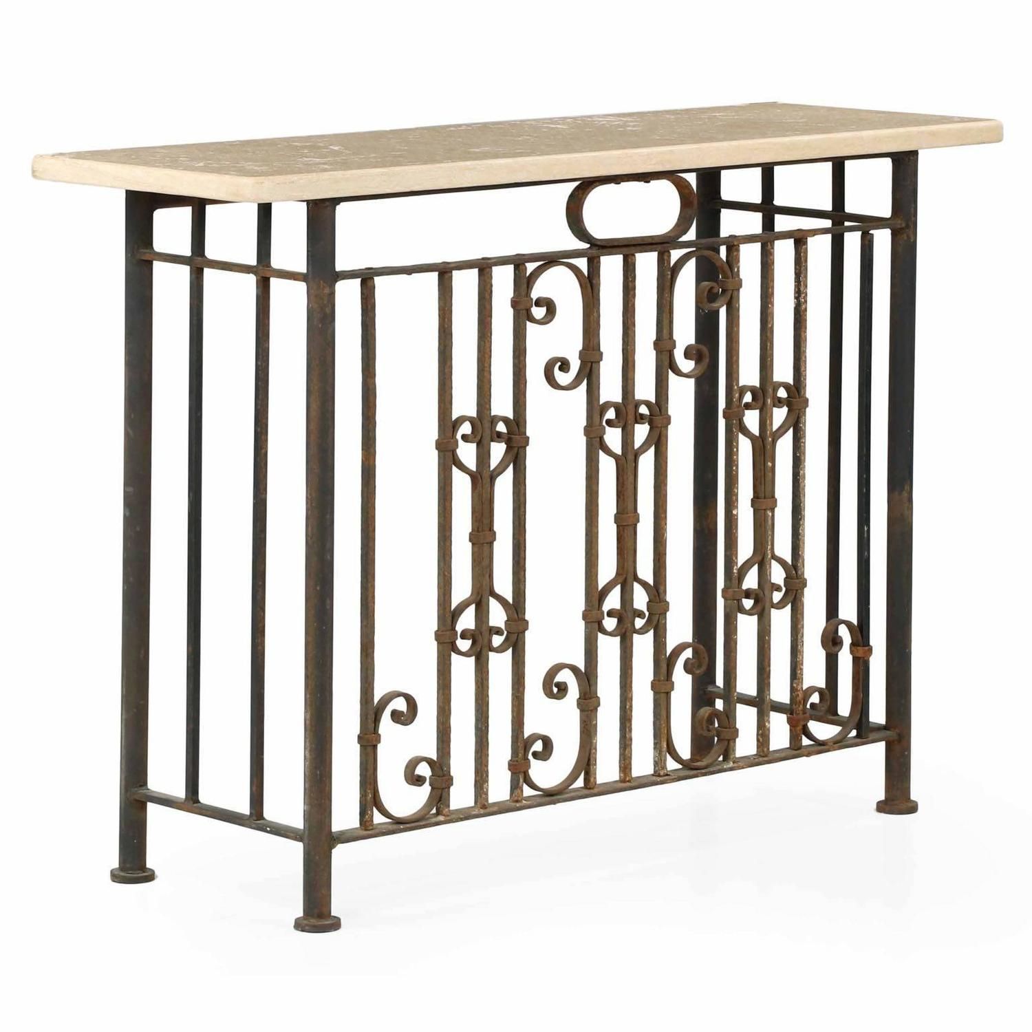 Stone Top Wrought Iron Antique Console Table, Late 19th/early 20th Pertaining To Round Iron Console Tables (View 10 of 20)