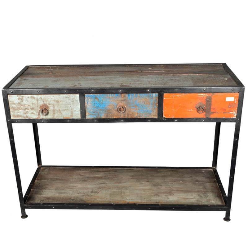 Stoneford Reclaimed Wood 3 Drawer Industrial Hall Console Table With Reclaimed Wood Console Tables (View 14 of 20)