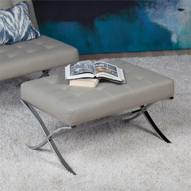 Studio Home Atrium Bonded Leather And Metal Ottoman In Off White/chrome For Chrome Metal Ottomans (View 4 of 20)