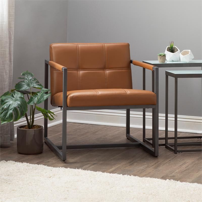Studio Home Camber Small Metal And Leather Accent Chair In Caramel – 71051 In Camber Caramel Leather Ottomans (View 17 of 17)