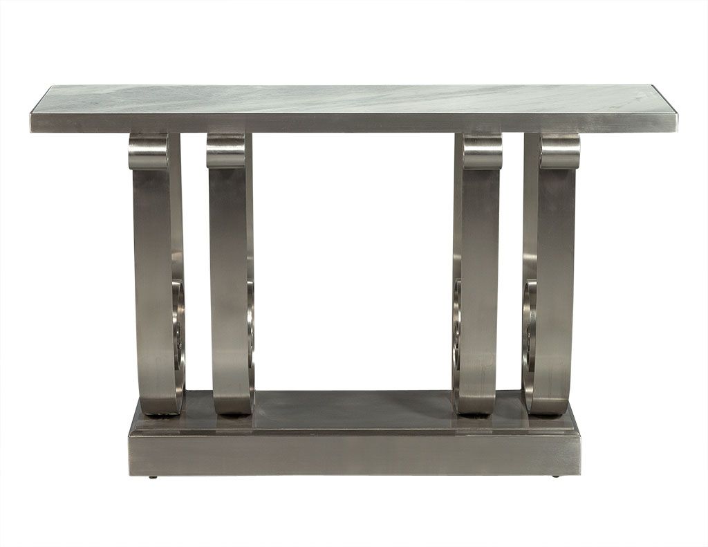 Stunning Polished Stainless Steel Marble Top Console Entrance Table For Stainless Steel Console Tables (View 13 of 20)