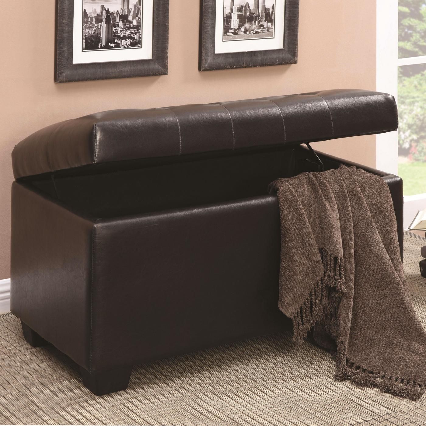Sturdy Vinyl Upholstered Button Tufted Storage Ottoman Intended For Fabric Tufted Storage Ottomans (View 3 of 20)