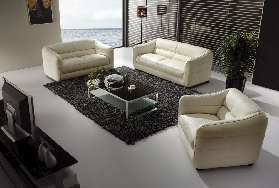 Stylish Design Furniture – Modern Beige Leather Sofa Set – 371, $1,770 Regarding Ecru And Otter Console Tables (View 14 of 20)