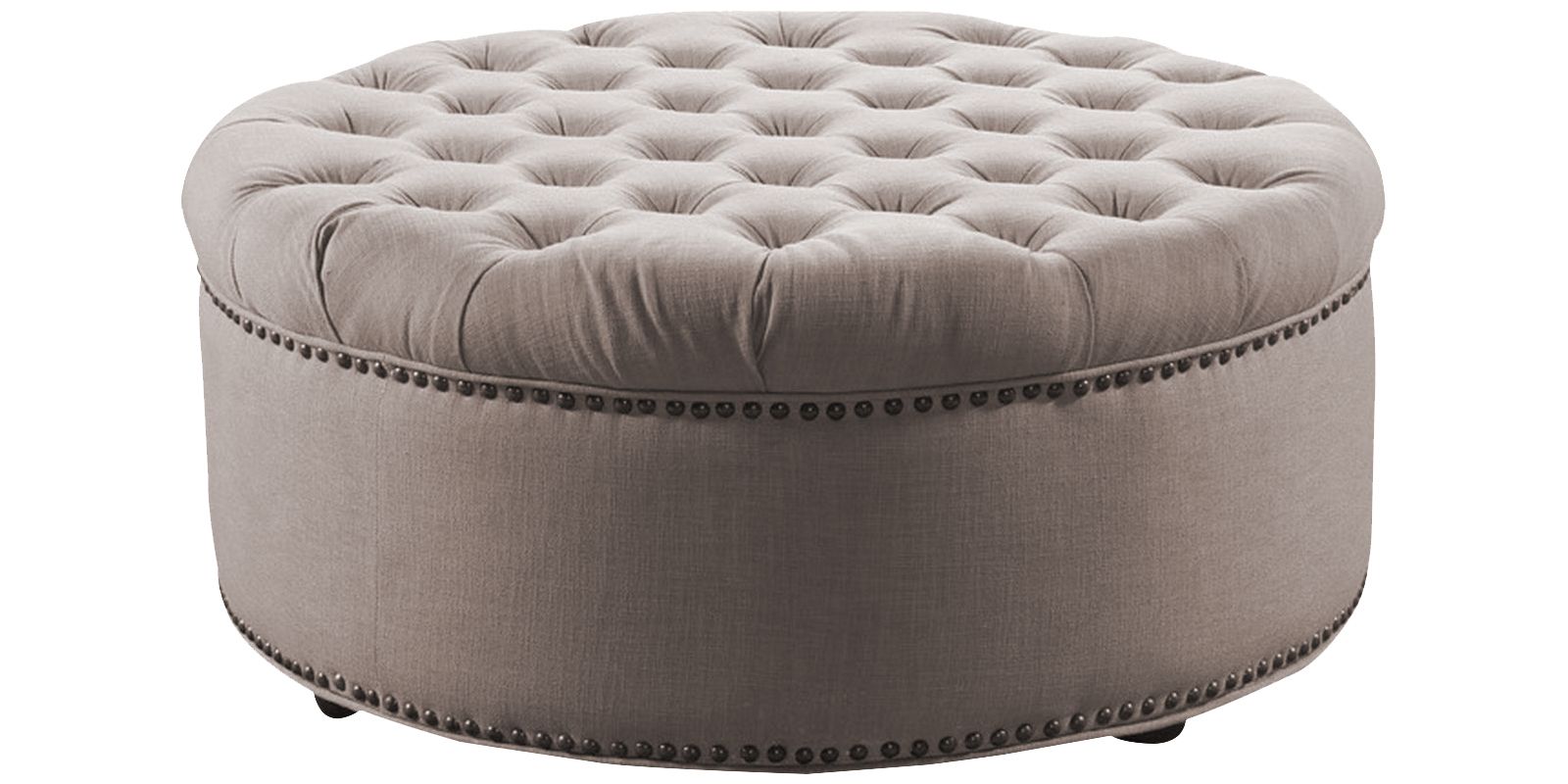 Stylish Tufted Round Ottoman In Beige Colour | Dreamzz Furniture For Beige Hemp Pouf Ottomans (View 3 of 20)