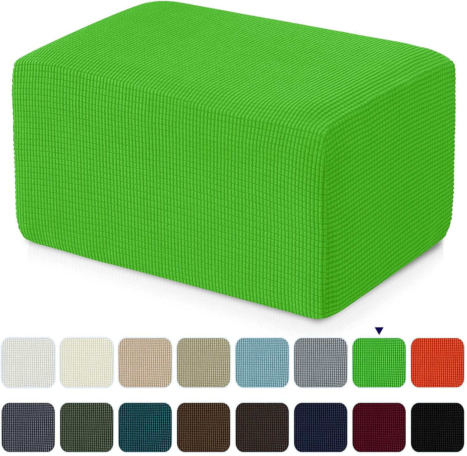 Subrtex Stretch Textured Grid Oversized Ottoman Slipcover, Grass Green In Green Pouf Ottomans (View 10 of 20)