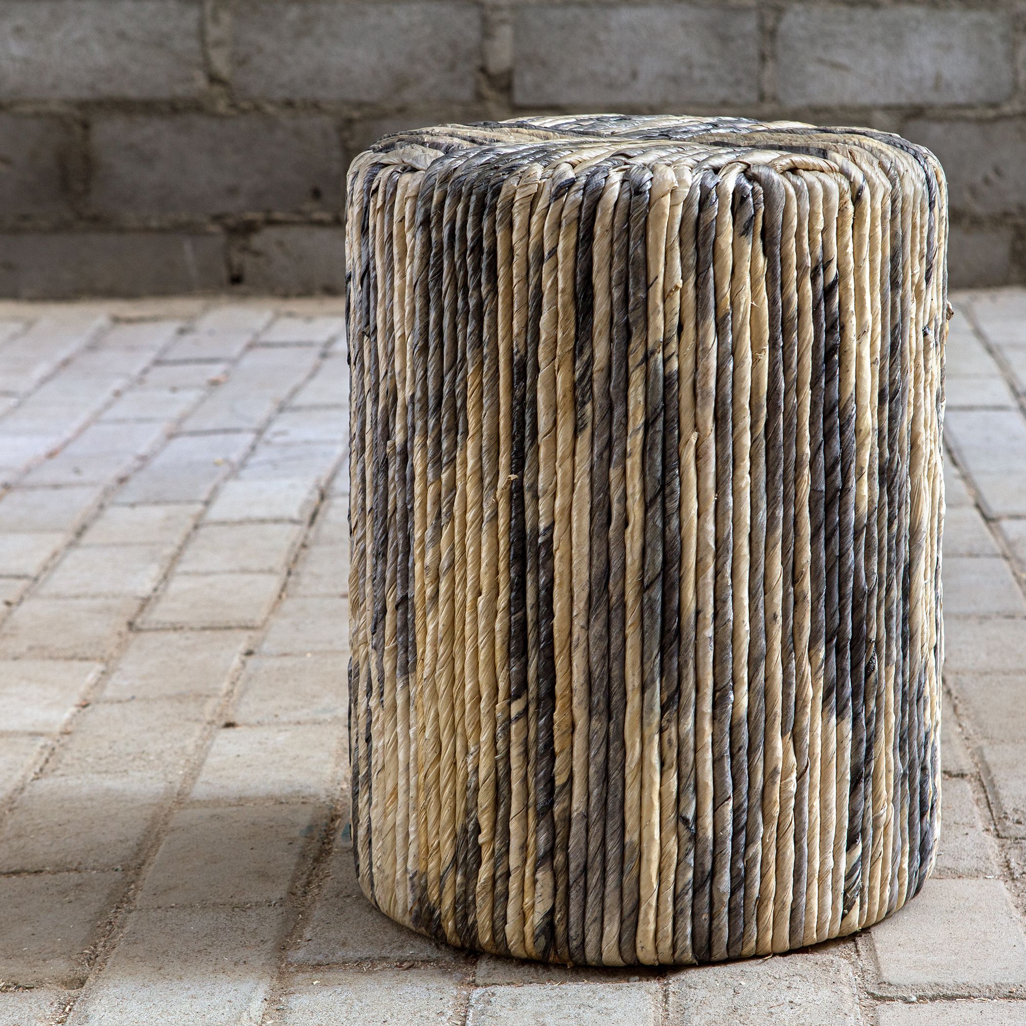 Sunda Woven Accent Stool | Painted Fox Home Throughout Blue And Beige Ombre Cylinder Pouf Ottomans (View 10 of 20)
