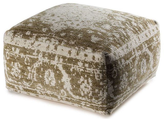 Sunshine, Ottoman, Indian Hand Woven, Chenille Upholstery, Green With Regard To Traditional Hand Woven Pouf Ottomans (View 11 of 20)