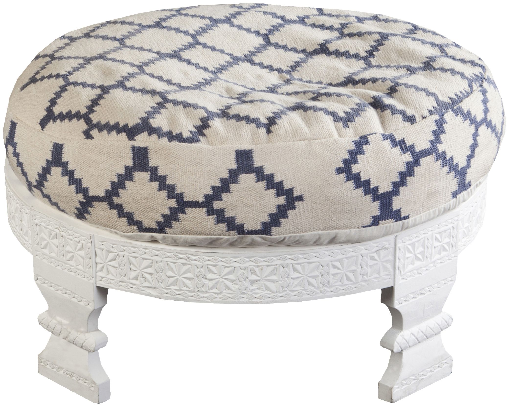 Surya Furniture Ivory Navy Wood Cotton Ottoman – 30.4 X 30.4 X  (View 18 of 20)