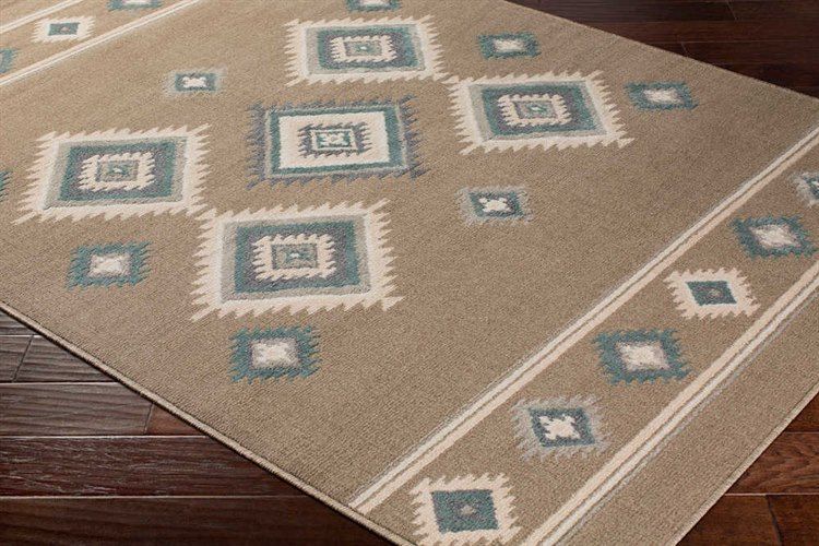 Surya Oslo Camel / Teal / Charcoal / Beige Rectangular Area Rug Intended For Charcoal And Camel Basket Weave Pouf Ottomans (View 16 of 20)