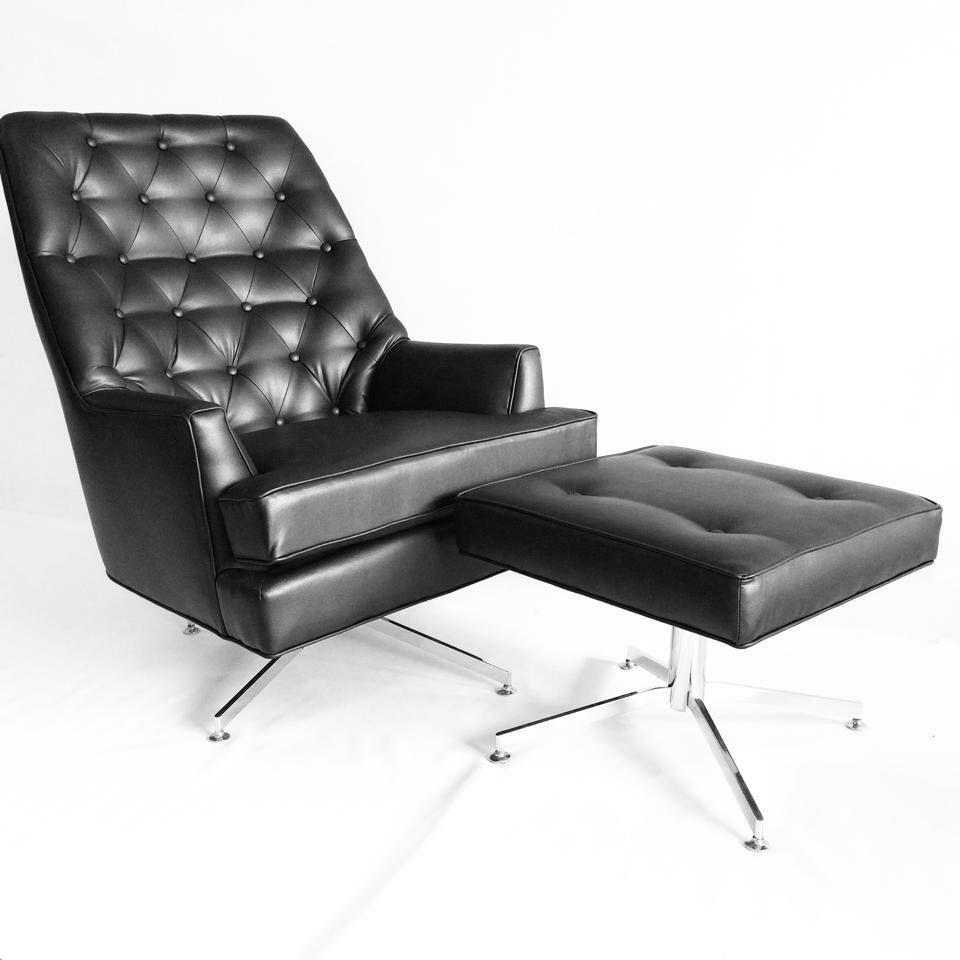 Swivel Rocker And Matching Ottoman In Black Pleather (View 3 of 18)