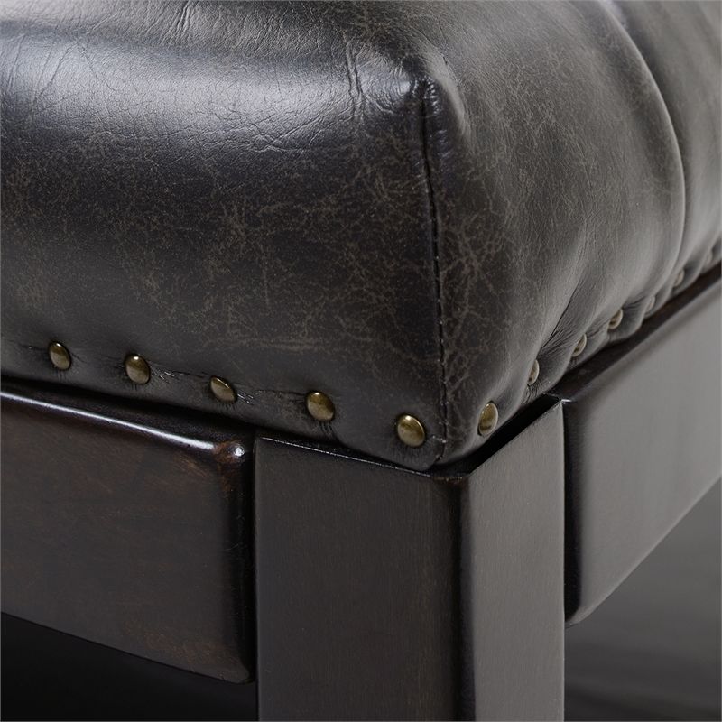 Sylvan Tufted Cocktail Storage Ottoman Vintage Black Brown Faux Leather In Black Leather And Bronze Steel Tufted Ottomans (View 18 of 20)