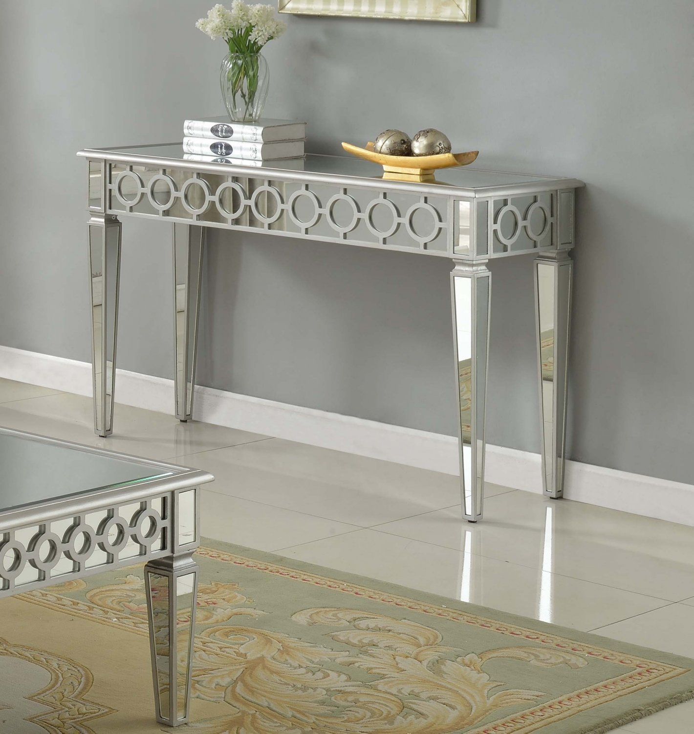 T1840 – Sophie Silver Mirrored Living Room/ Hallway Sofa Table Inside Antique Mirror Console Tables (View 2 of 20)