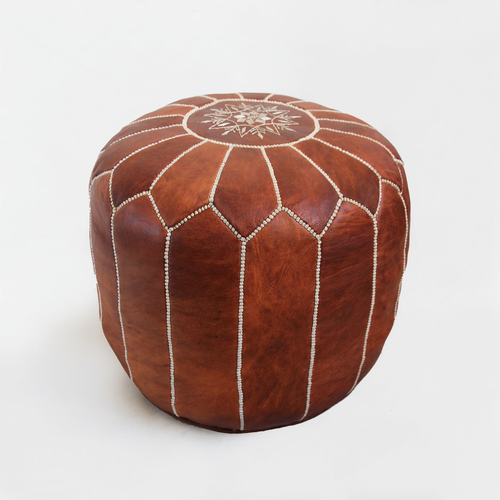 Tall Leather Moroccan Ottoman/pouf Stool Furniture | Design Mix Gallery Intended For Brown Moroccan Inspired Pouf Ottomans (View 11 of 20)