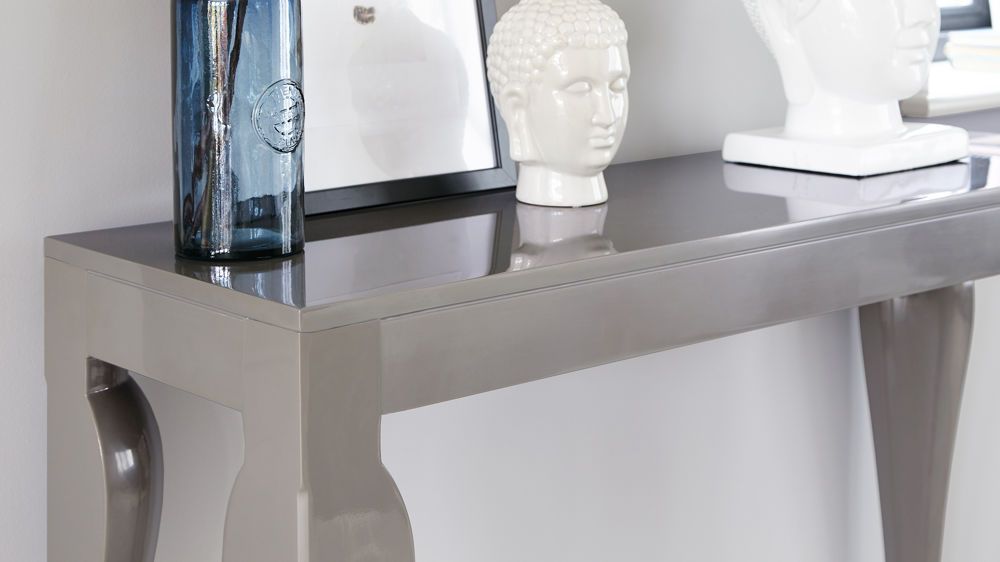 Taupe Grey Gloss Console Table | Uk Delivery Intended For Gray And Black Console Tables (View 14 of 20)