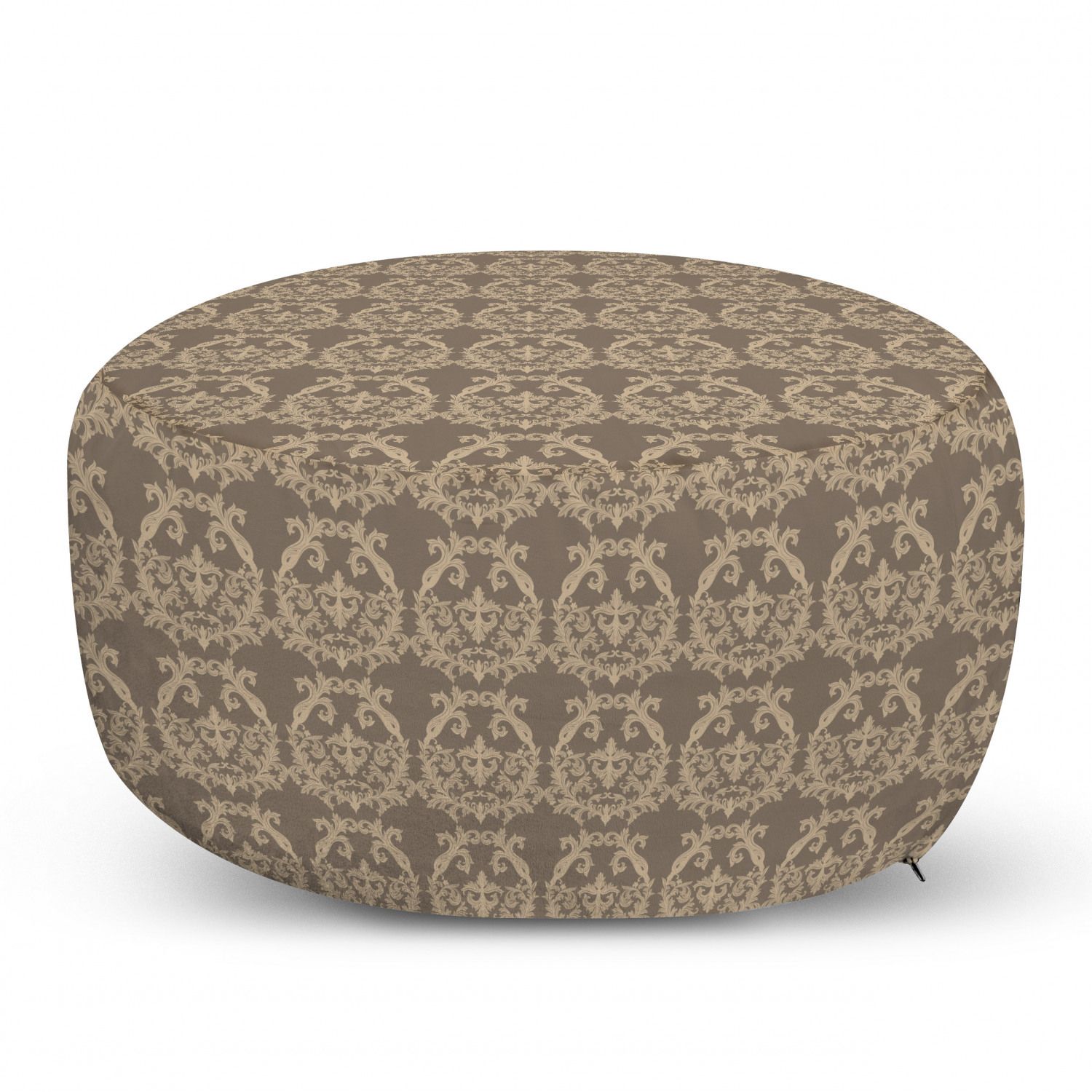 Taupe Ottoman Pouf, Royal Victorian Botanical Design Exquisite Floral Throughout Warm Brown Cowhide Pouf Ottomans (View 15 of 20)
