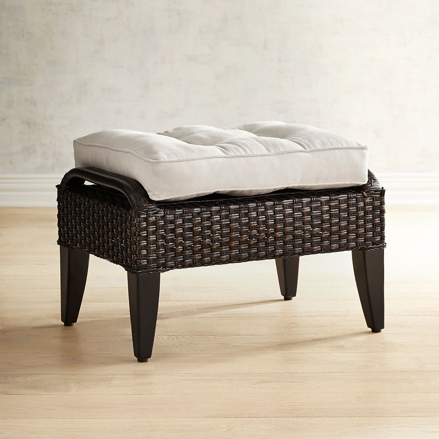 Temani Black Wicker Ottoman – Pier1 Inside Natural Solid Cylinder Pouf Ottomans (View 9 of 20)