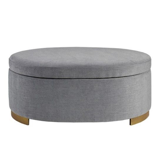 Textured Grey Velvet Oval Coffee Table Ottoman For Textured Gray Cuboid Pouf Ottomans (View 6 of 20)