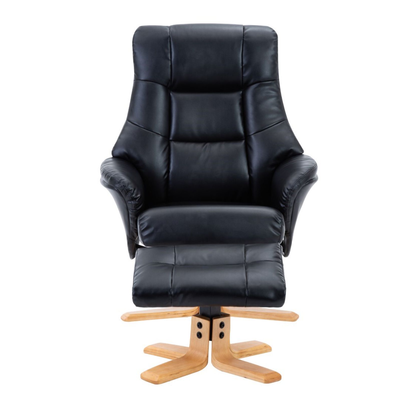 The Bari – Faux Leather Swivel Recliner Chair & Footstool In Black Within Black Faux Leather Swivel Recliners (View 5 of 20)