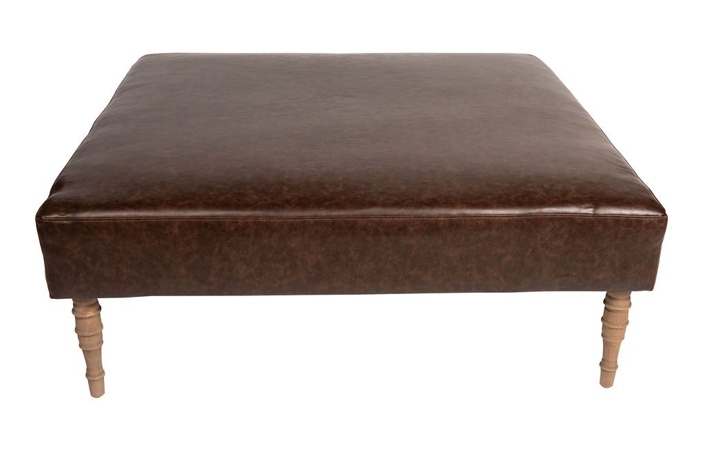 The Harrison Ottoman In Dark Brown Leather & Antique Oak – Plush Event Within Dark Brown Leather Pouf Ottomans (Gallery 19 of 20)