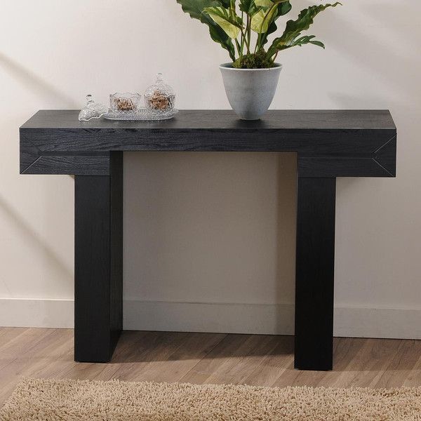 Thomas Modern Simple Black Wood Sofa Console Table Straight Lines Inside Aged Black Console Tables (View 18 of 20)