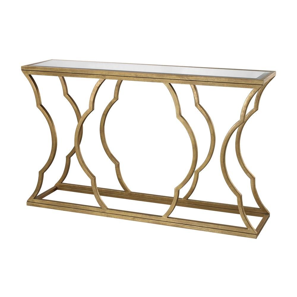 Titan Lighting Metal Cloud Antique Gold Leaf Mirrored Top Console Table With Regard To Antique Blue Gold Console Tables (View 4 of 20)