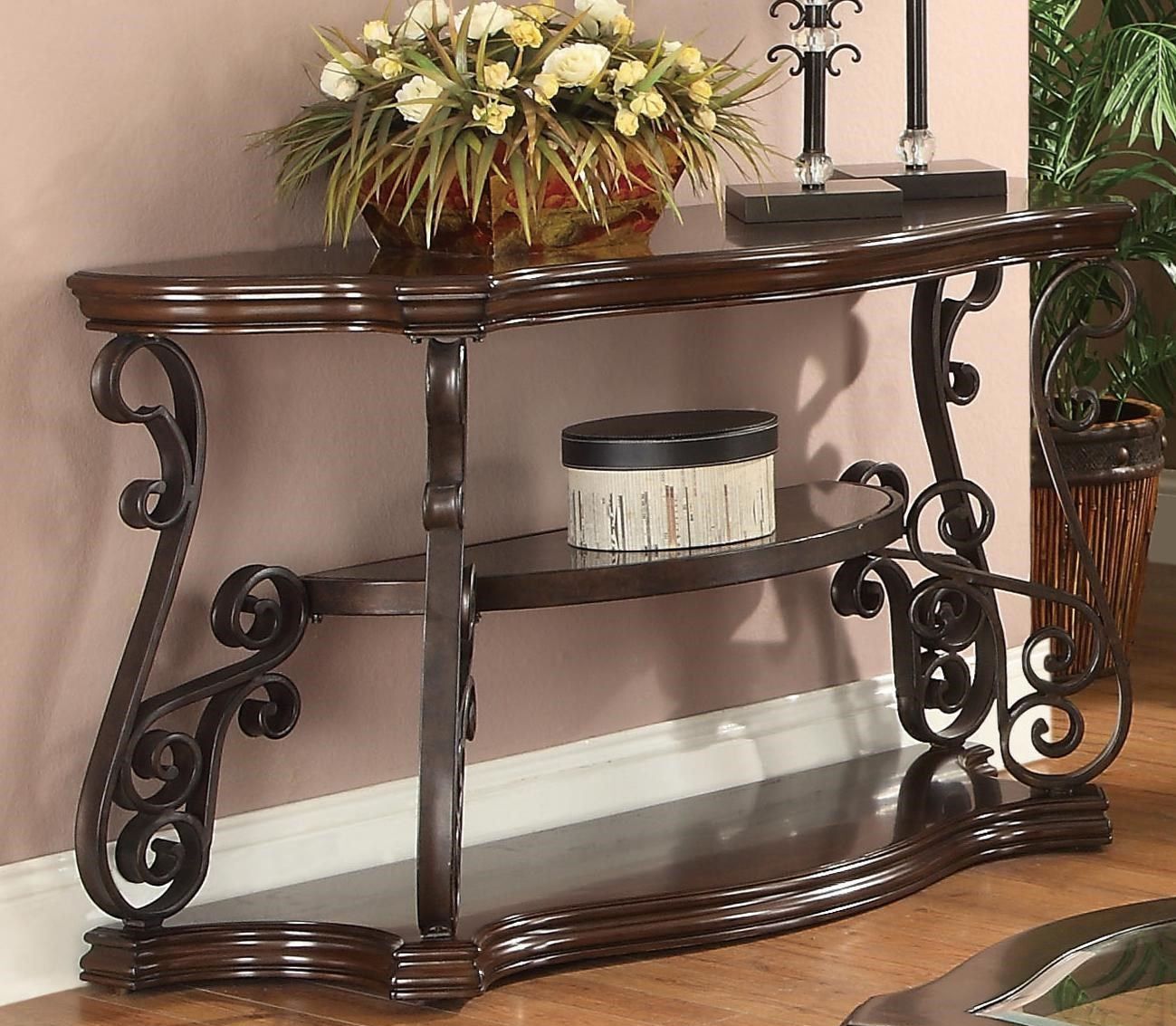 Traditional Brown Sofa Table – Coaster 702449 | Wood Sofa Table Regarding Brown Wood And Steel Plate Console Tables (View 9 of 20)
