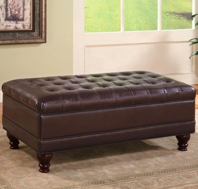 Traditional Dark Brown Button Tufted Storage Ottoman For Brown And Gray Button Tufted Ottomans (View 5 of 20)