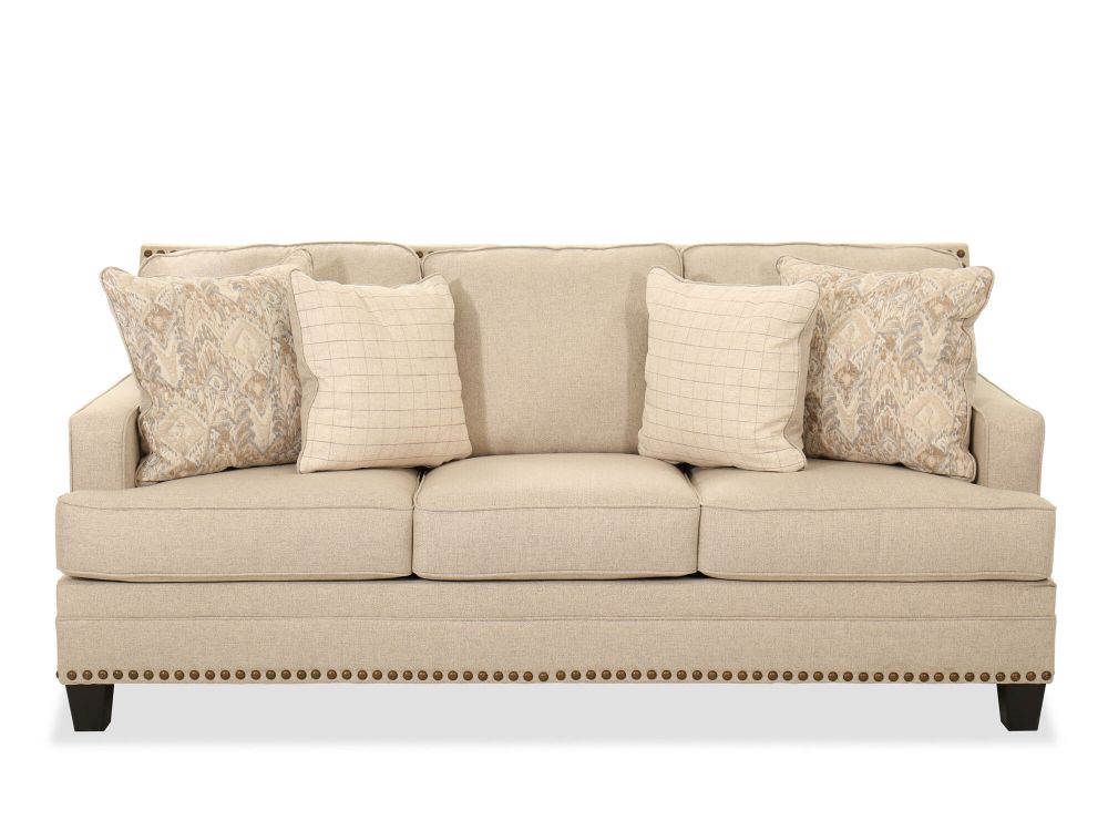 Transitional 84" Nailhead Accent Sofa In Beige | Mathis Brothers Regarding Ecru And Otter Console Tables (View 5 of 20)