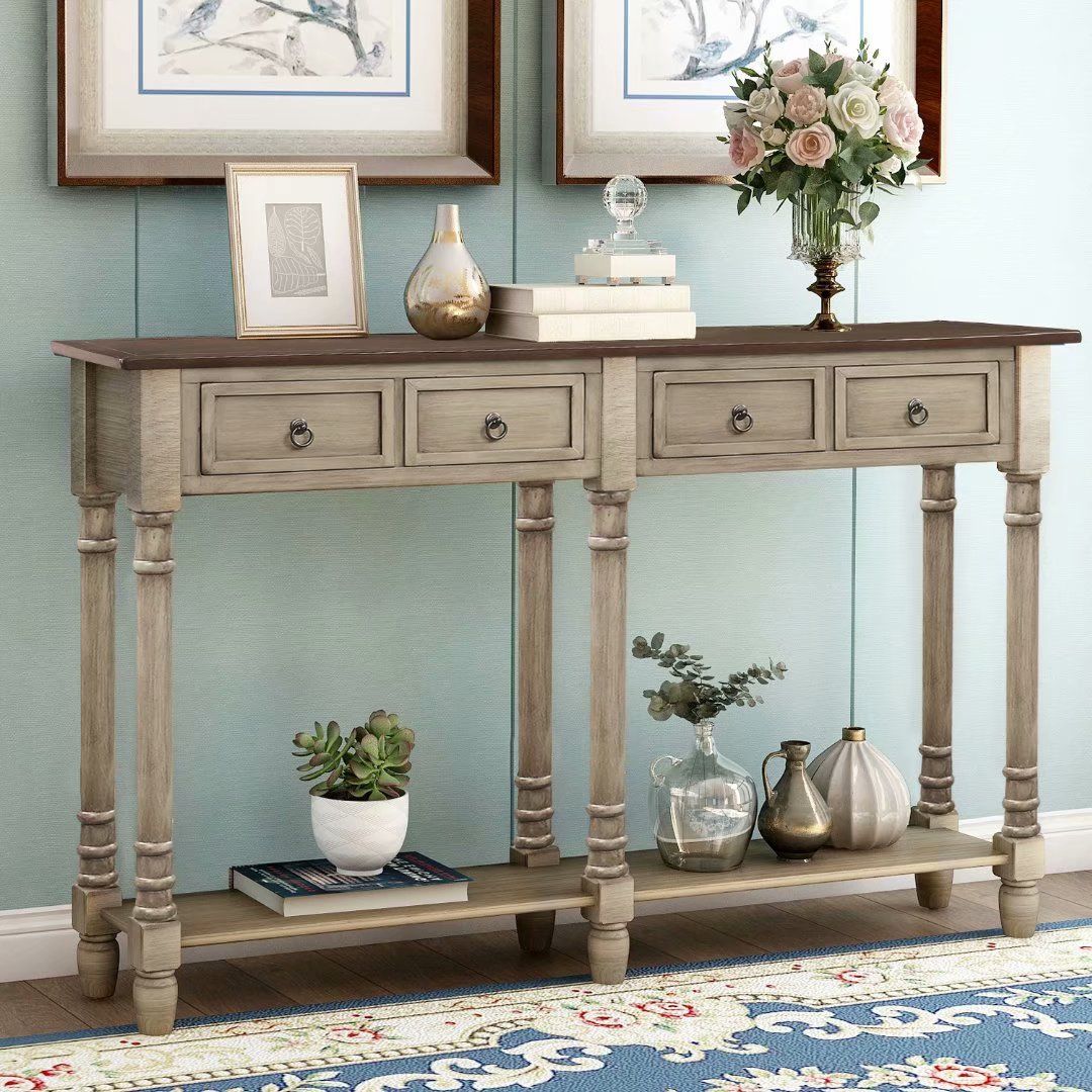 Trexm Console Table Sofa Table With Storage Console Tables For Entryway Within Wood Rectangular Console Tables (View 15 of 20)