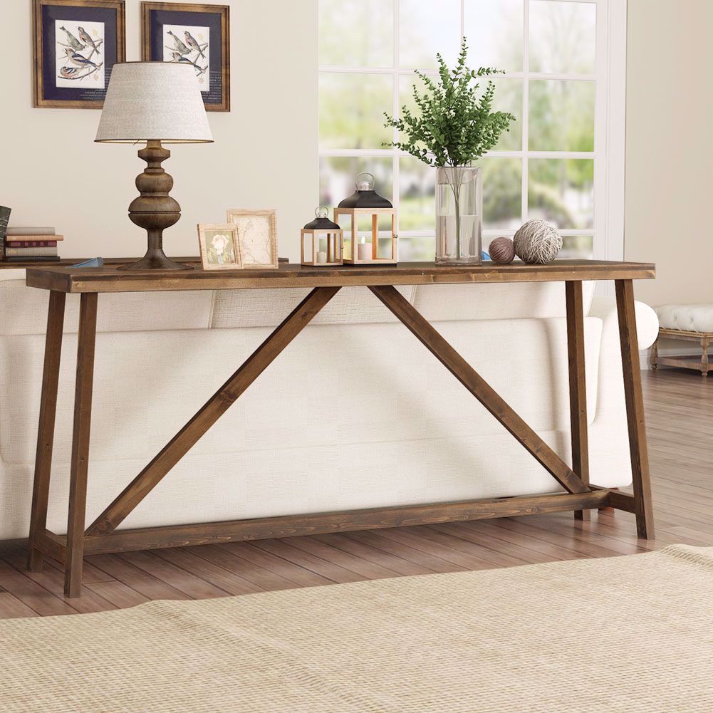 Tribesigns 59 Inches Extra Long Rustic Console Table, Solid Wood Entry For Rustic Walnut Wood Console Tables (View 14 of 20)