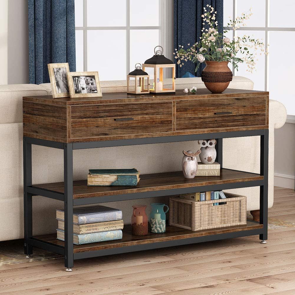 Tribesigns Rustic Console Table, Industrial Sofa Table Tv Stand With 2 Inside Open Storage Console Tables (View 7 of 20)