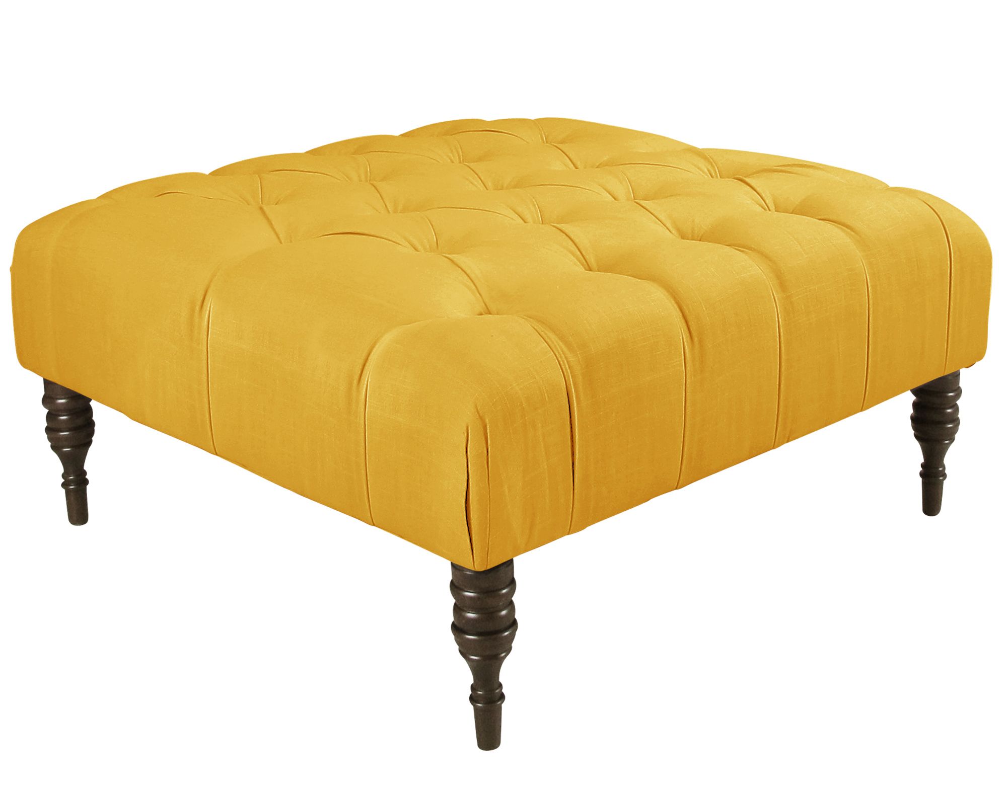 Tufted Cocktail Ottoman In Linen French Yellow | Skyline Furniture For Linen Fabric Tufted Surfboard Ottomans (View 3 of 20)