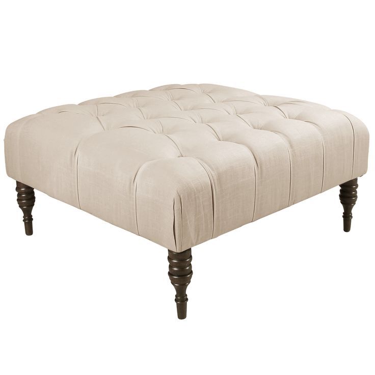 Tufted Cocktail Ottoman In Linen Talc | ?????????, ?????????? ????? Within Linen Sandstone Tufted Fabric Cocktail Ottomans (View 4 of 20)